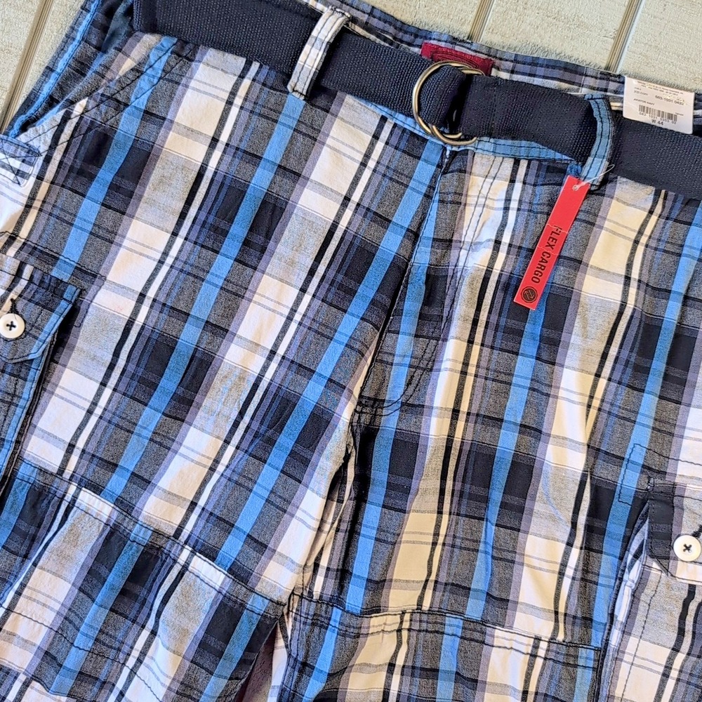 New The Foundry Supply Co. Cargo Shorts Men's Size 44 Blue Plaid Cotton w/  Belt
